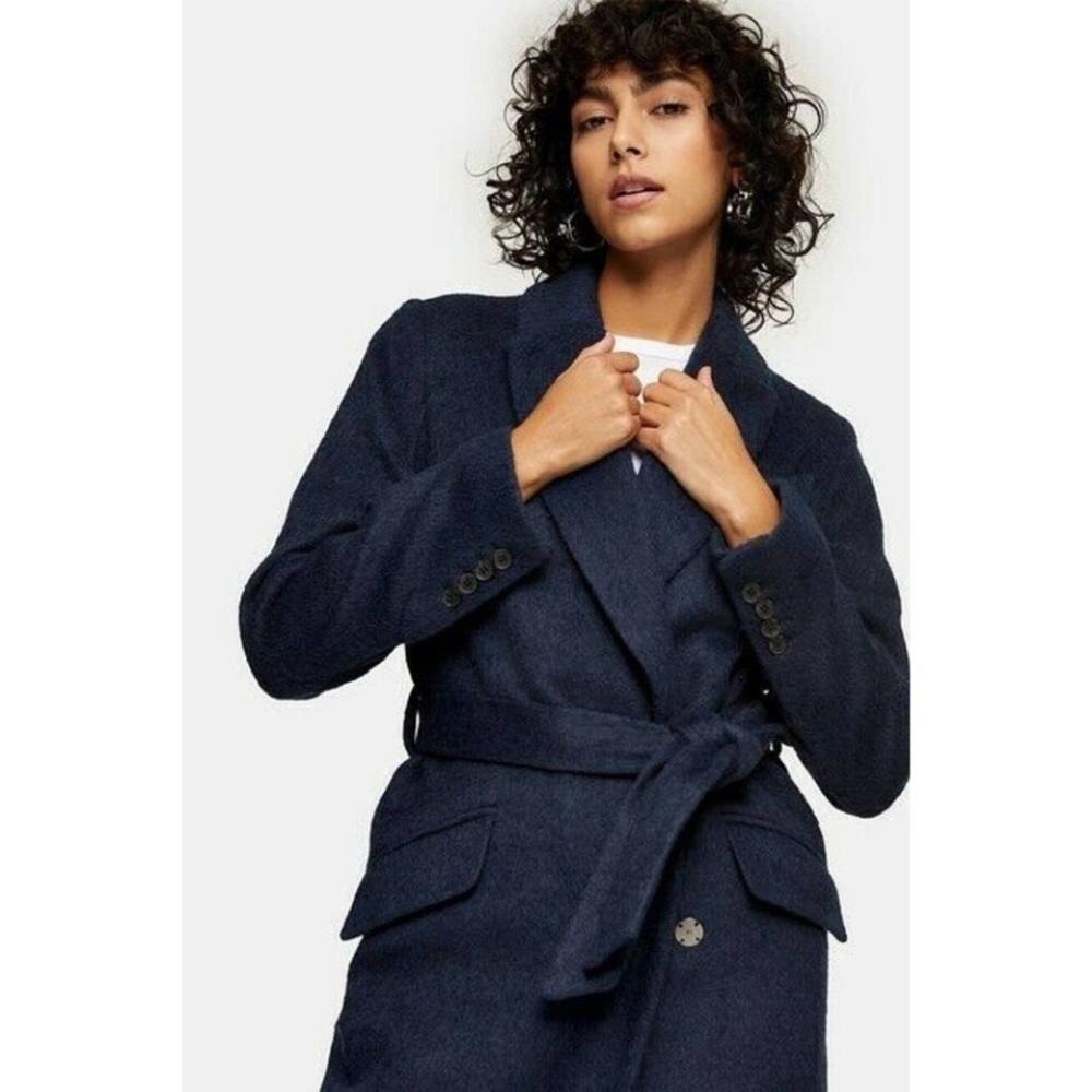 Topshop Manhattan Coat - Tailored, Belted, Double Breasted in Navy 2P